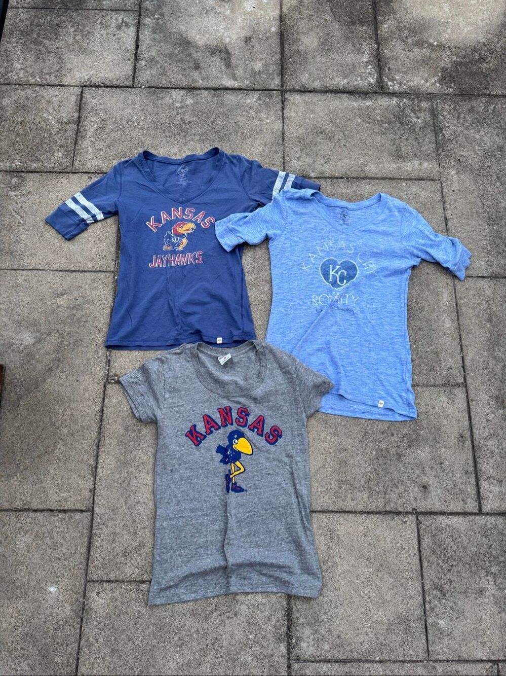 Kansas Jayhawks KC Royals Women’s Small Shirt Lot 47 Brand Charlie Hustle 3 Pc